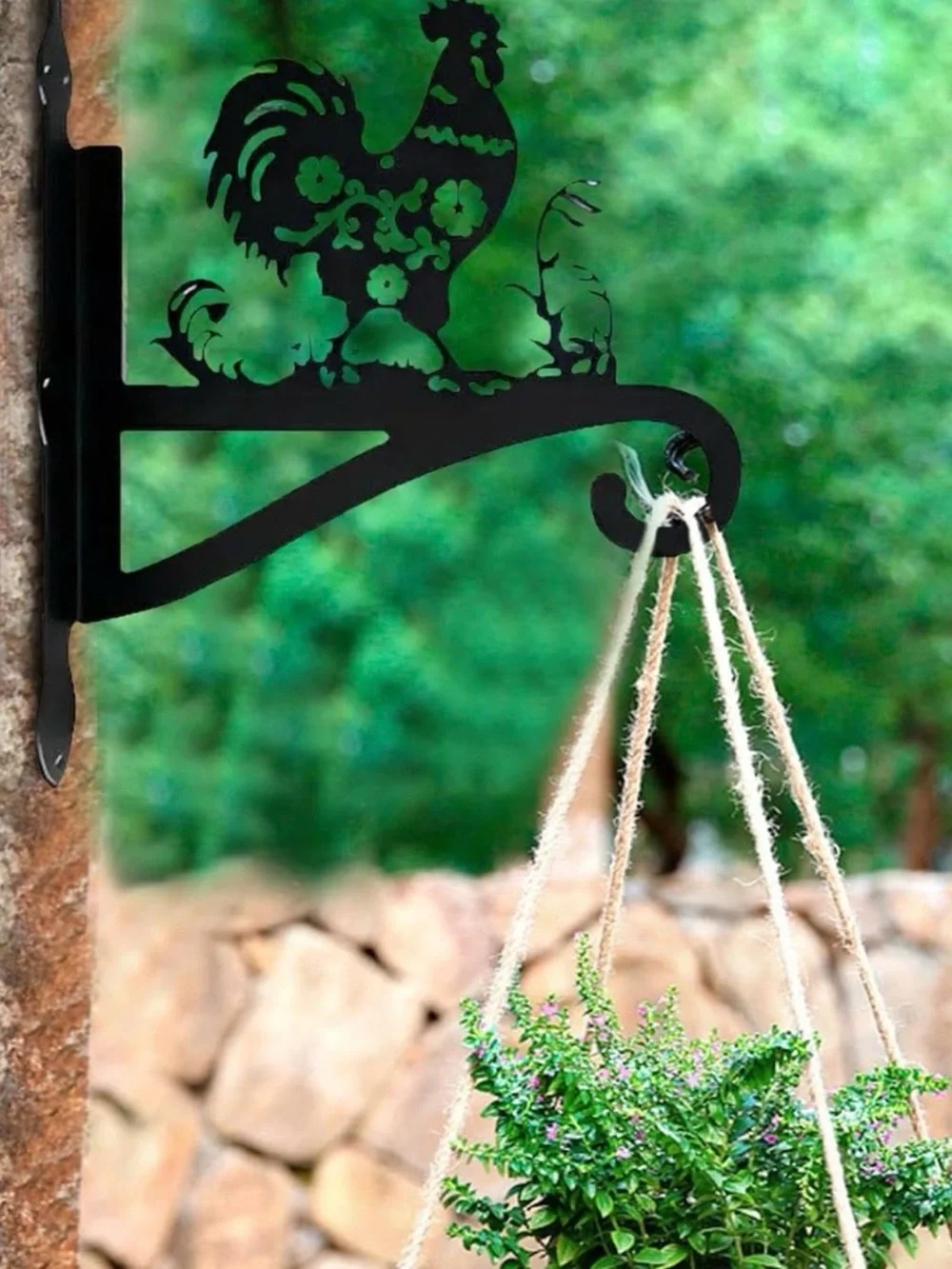 Rooster Plant Outdoor Hanger, Metal Wall Mounted Iron Decorative